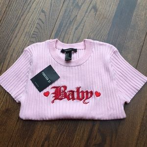 Forever 21 ❤️Baby❤️ pink ribbed t-shirt